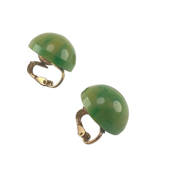 Vintage Green Bakelite Dome Clip-On Earrings - Picture 9 of 12